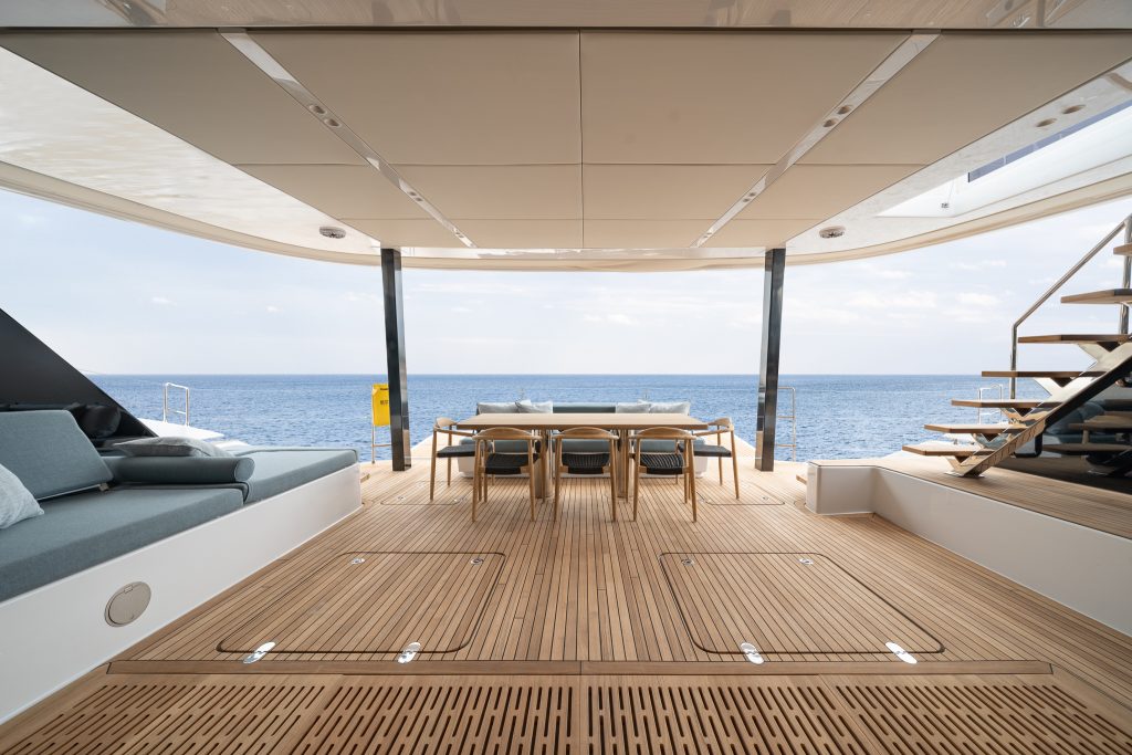 Aft deck lounge and seating area on a PYPER Yachts charter in BVI