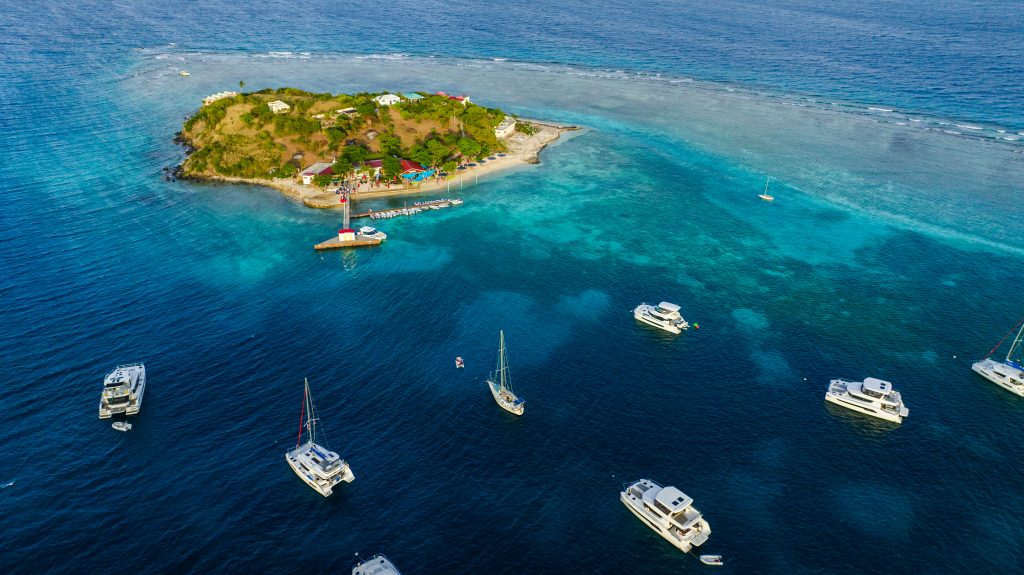 aerial view of Marina Cay & Mooring Field off Scrub Island Resort, Spa & Marina in BVI